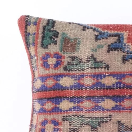 Hand Woven Wool Jute Kilim 16x16 Cushion Cover Indian Vintage Pillows Boho