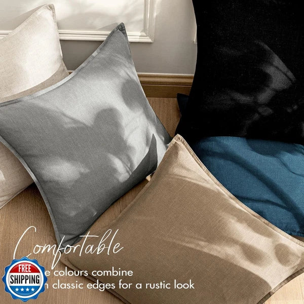 EMEMA Decorative Linen Throw Pillow Covers 20x20 Inch Navy Blue Boho Farmhous