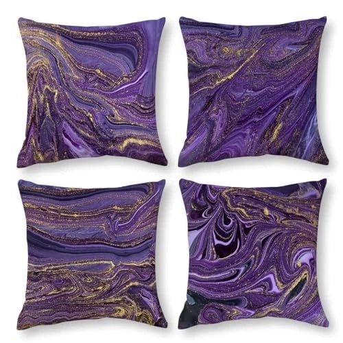 Purple Gold Marble Pillow Covers Set of 4 18" x 18" (Pack of 4) Purple Marble