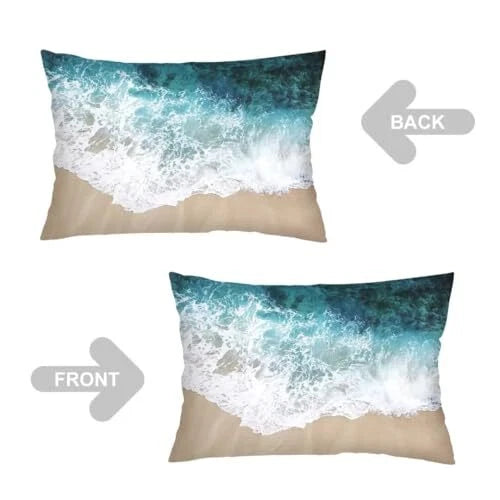Coastal Throw Pillow Cover Queen Size Set of 2,Beach Ocean Theme Lumbar Blue