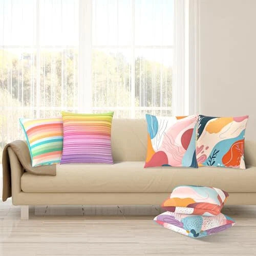 Throw Pillow Covers, 18x18 Inch Cotton Linen Pillow 2pcs-colorful Abstract Art