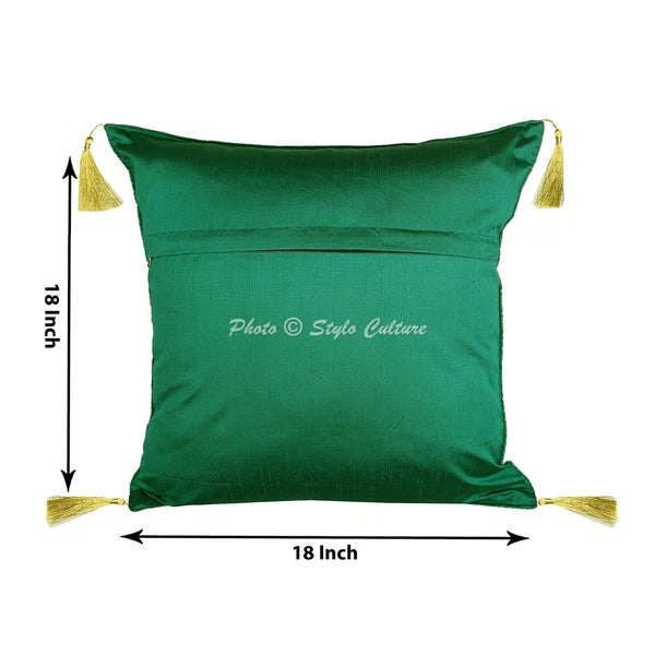 Green Cushion Cover Brocade Jacquard Gypsy Bohemian Tribal Ethnic Hippie Pillow