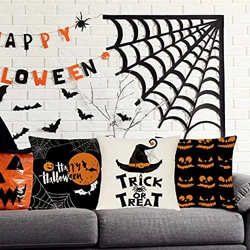 Halloween Decorations Throw Pillow Covers Set of 4 Happy 18" x 18" (Pack of 4)