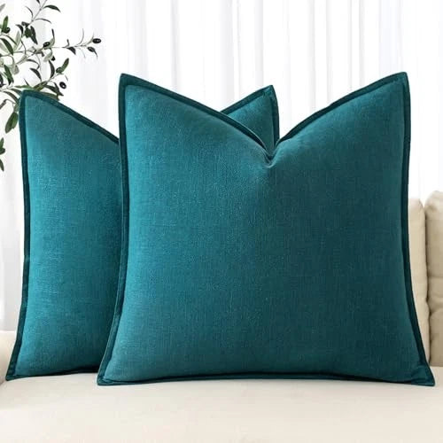 Decorative Linen Pillow Covers0x0 Inch Boho 20" x 20" (Pack of 2) 2 Teal Blue