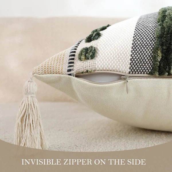 Set of 2 Boho Throw Pillow Covers 18x18 inch Woven Tufted Farmhouse Pillows C...