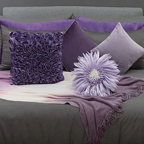 Light Throw Pillow Covers 18x18 Inch Decorative 3D Flower Square Velvet Purple