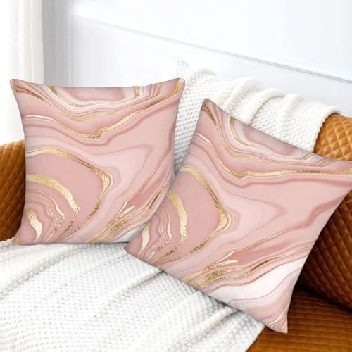 Pink and Gold Marble Pillow Covers 20x20 Set of 2, Pink Gold Abstract Art