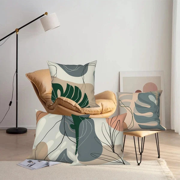 Abstract Leaves Throw Pillow Covers 18''x18'' Set of 4, Geometric Pattern Cus...