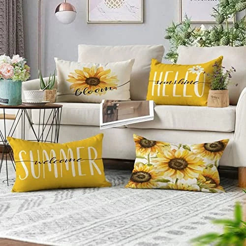 Sunflower Pillow Covers 12x20 Set of 4 Summer 20" x 12" (Pack of 4) B-summer 07