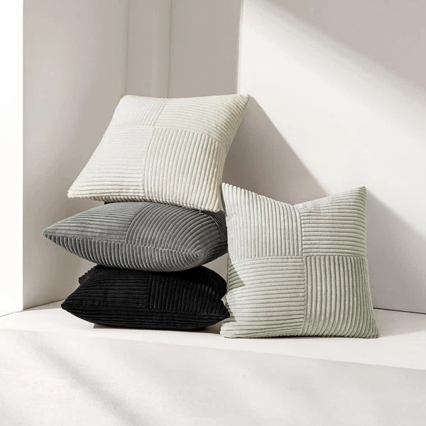 MIULEE Black Corduroy Pillow Covers Pack of 2 Boho Decorative Spliced Throw P...
