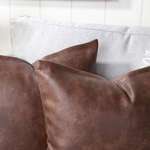 Set of 2 Lumbar Faux Leather Decorative Throw 20" x 12" (Pack of 2) Dark Brown