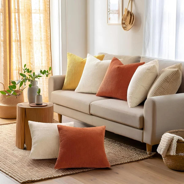 Mecatny Corduroy Decorative Fall Throw Pillow Covers 18X18 Set of 2 for Sofa Bed