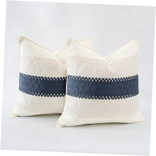 Throw Pillow Covers Set of 2 for Boho Living 20" x 20" (Pack of 2) Beige Blue