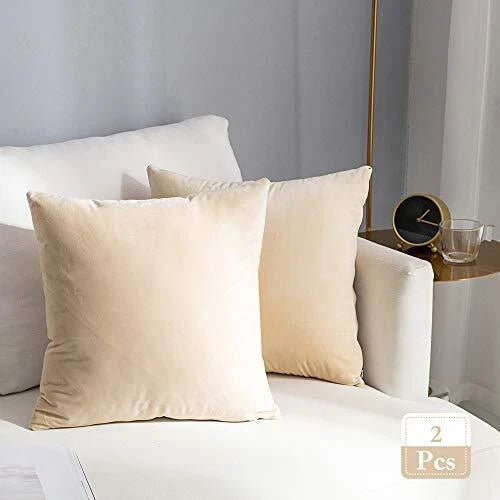 Pack of 2 Cozy Velvet Pillow Covers Square 22" x 22" (Pack of 2) Beige