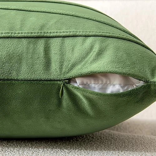 Pack of 2 Striped Velvet Throw Pillow Covers 16" x 16" (Pack of 2) Moss Green