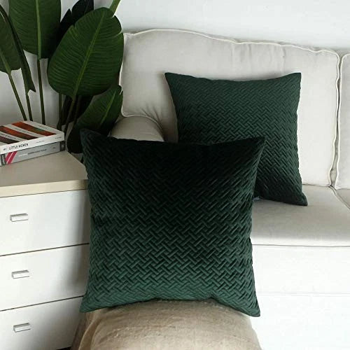 Set of 2, Decorative Velvet Bed Throw Pillow 18"x18", 2 Pieces Dark Green