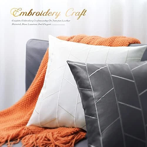 Faux Leather Pillow Covers 20 X 20 20" x 20" (Pack of 2) Gray - Geometric - a