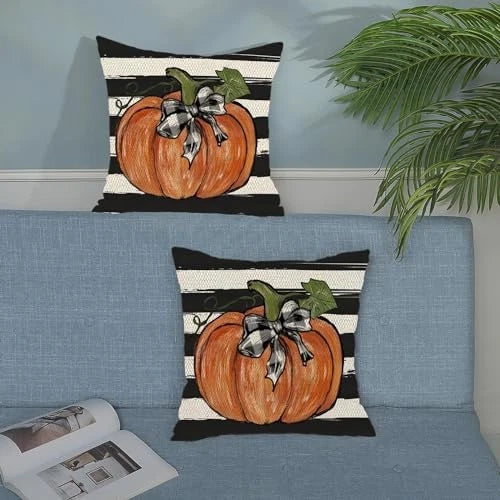 Fall Pillow Covers 24x24 Set of 2 Pumpkin Maple 24" x 24" (Pack of 2) Stripes