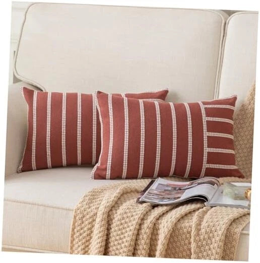 Boho Fall Throw Pillow Covers 12x20 Set of 2 Soft 12" x 20" (Pack of 2) Rust