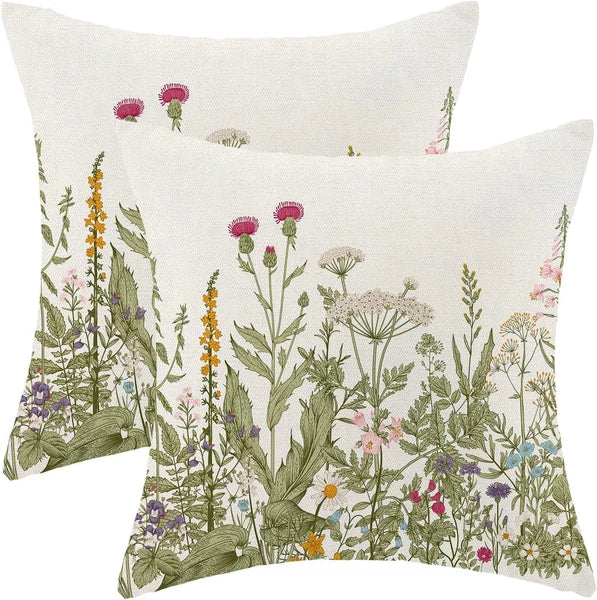 AEIOAE Sage Green Pillow Covers 24x24 24" x (Pack of 2), Wildflowers 01
