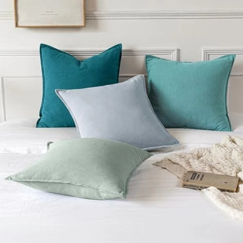 Decorative Linen Pillow Covers0x0 Inch Boho 20" x 20" (Pack of 2) 2 Teal Blue