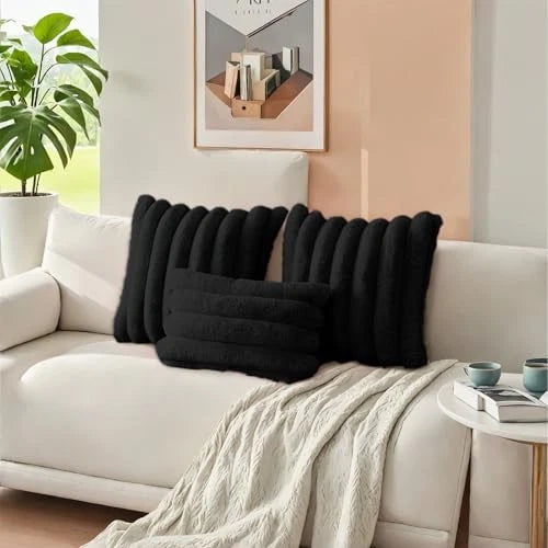 Faux Fur Throw Pillow Covers 26x26 Inch Set of 26" x 26" (Pack of 2) Black