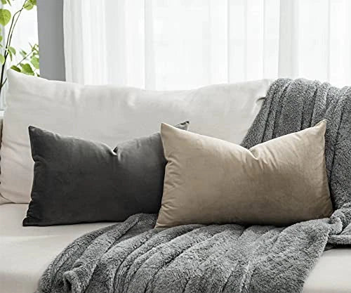 Decorative Lumbar Velvet Throw Pillow Covers 12x20 12" x 20" (Pack of 2) Ash