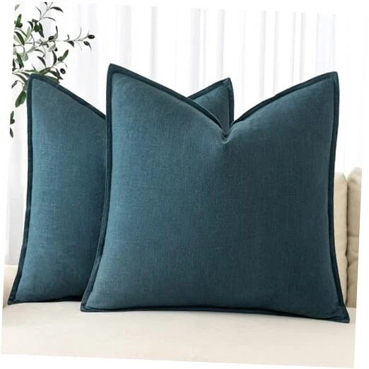 Decorative Linen Pillow Covers 16x16 Inch Boho 16" x 16" (Pack of 2) 2 Blue