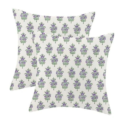 Boho Floral Pillow Covers 18 x 18 Inch, 18" x 18" (Pack of 2) Purple Floral