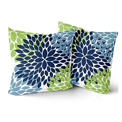 Pillow Covers 20x20 Light Blue Dahlias 20" x 20" (Pack of 2) Navy Blue Green