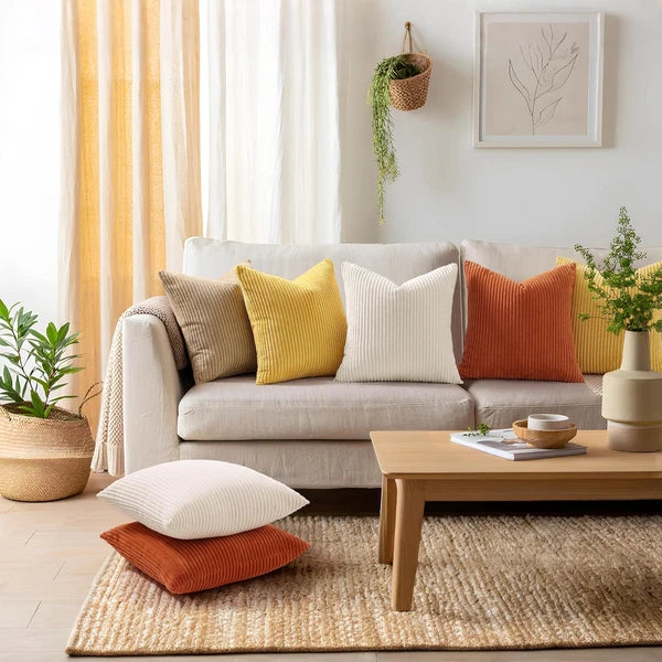 Mecatny Corduroy Decorative Fall Throw Pillow Covers 18X18 Set of 2 for Sofa Bed