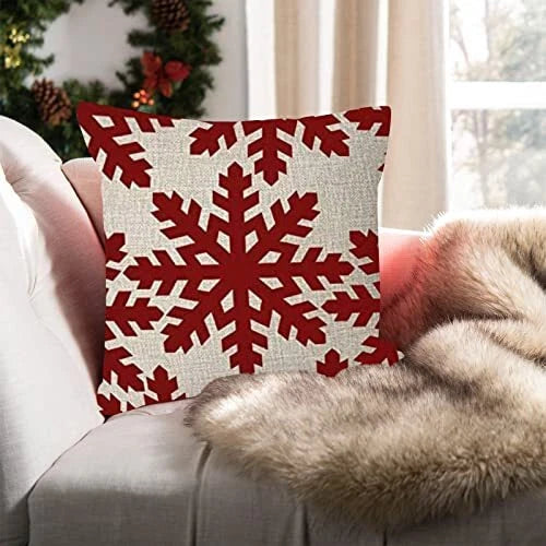 Christmas Snowflakes Throw Pillow Cover Beautiful Red Snowflakes 20" x 20" 12