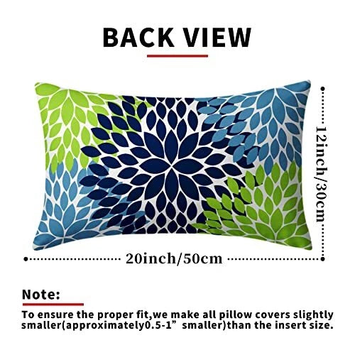 Pillow Covers 12x20 Light Blue Dahlia Flowers 12x20 Inches Navy Blue Green