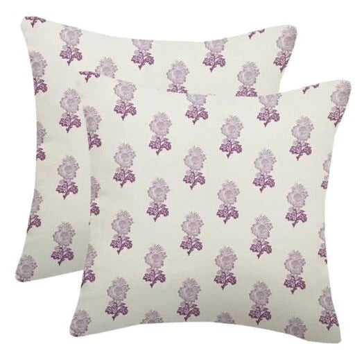Pillow Covers 18X18 Inch Set of 2, 18" x 18" (Pack of 2) Purple Block Print