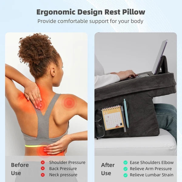 Reading Pillow for Bedroom, Memory Foam Gaming Pillow with Side Pockets for Adul