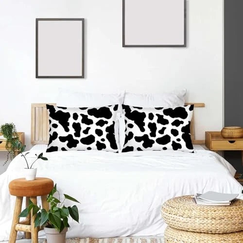 Cow Print Throw Pillow Cover Standard Size Set of 2 Black and White Black White