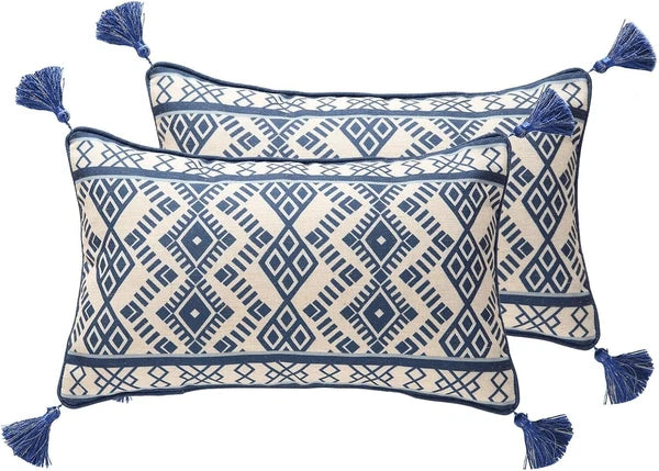 Porcelain Throw Pillow Covers Set of 2,Classic Chinoiserie Blue and White wit...