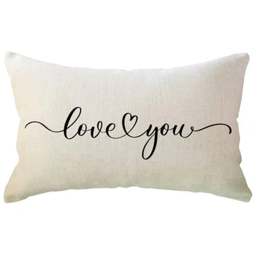 Love You Lumbar Throw Pillow Covers Love Gift for 20" x 12" (Pack of 1) Beige