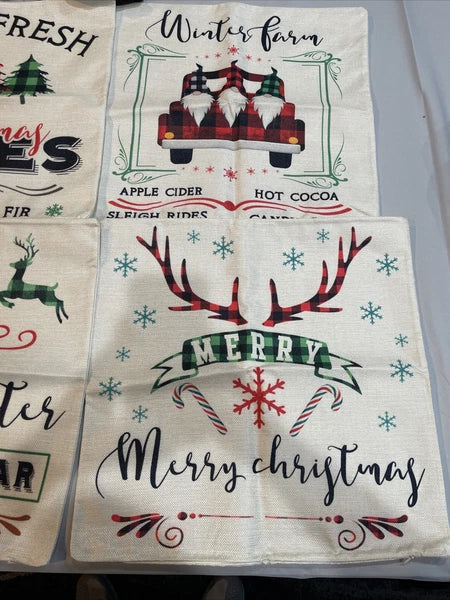 Set of 4 Farmhouse Throw Pillow Cases Covers Sofa 18x18 Merry Christmas