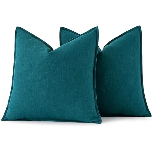 Decorative Linen Pillow Covers0x0 Inch Boho 20" x 20" (Pack of 2) 2 Teal Blue