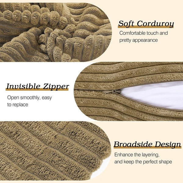 Corduroy Throw Pillow Covers 18×18 Inch, 4 Pack Soft Square Throw Pillow Ca