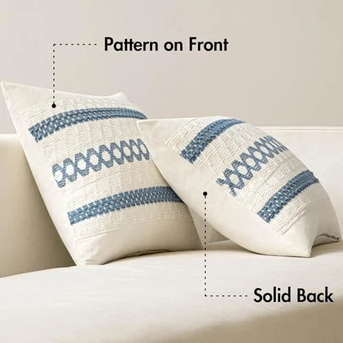 Set of 2 Boho Decorative Pillow Covers 18x18 Inch 18" x 18" (Pack of 2) Blue
