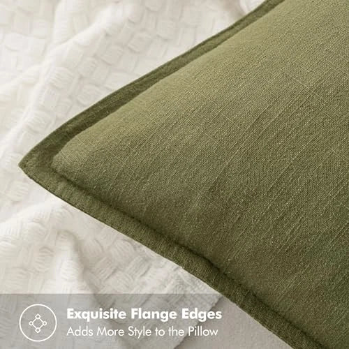 Decorative Linen Pillow Covers 18x18 Inch Boho 18" x 18" (Pack of 2) 2 Green