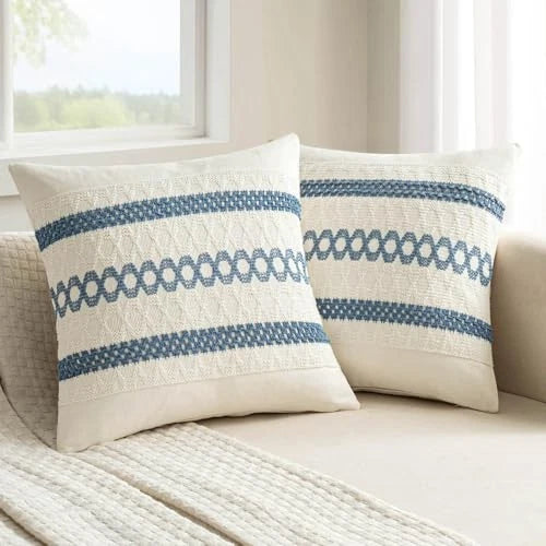 Set of 2 Boho Decorative Pillow Covers 18x18 Inch 18" x 18" (Pack of 2) Blue