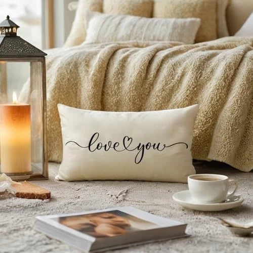 Love You Lumbar Throw Pillow Covers Love Gift for 20" x 12" (Pack of 1) Beige
