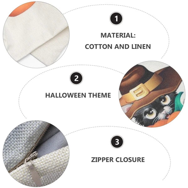 Pumpkin Cat Pillow Cover Child Cushion Halloween Pillowcase Throw