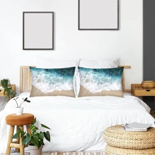 Coastal Throw Pillow Cover Queen Size Set of 2,Beach Ocean Theme Lumbar Blue