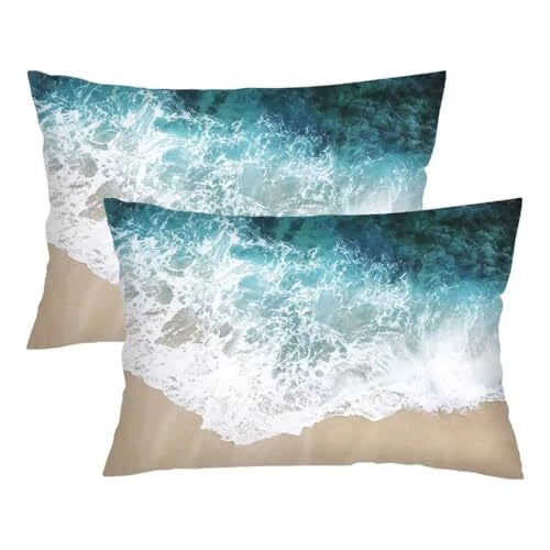 Coastal Throw Pillow Cover Queen Size Set of 2,Beach Ocean Theme Lumbar Blue