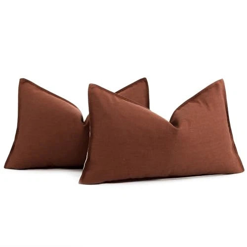 Set of 2 Decorative Cotton Linen Throw Pillow 20" x 12" (Pack of 2) Clay Red