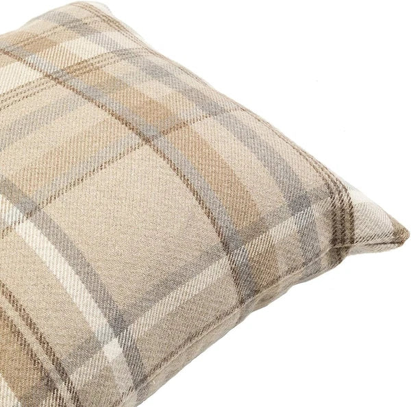 Decorative Throw Pillow Cover Beige Tartan 17x17 for Ranch and Country